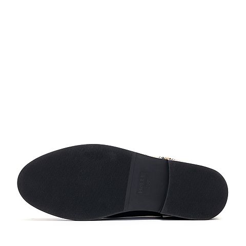 BELLE/百丽冬季专柜同款黑色摔纹胎牛皮革女皮靴（绒里）R7N1DDD7