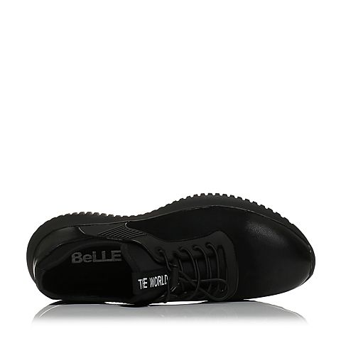 BELLE/百丽秋季专柜同款黑色磨砂牛皮/弹力布/KPU男休闲鞋5LG01CM7