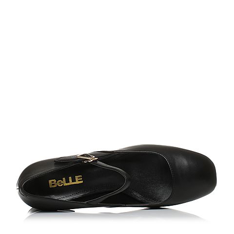 BELLE/百丽秋季专柜同款黑色油皮小牛皮女单鞋BVS12CQ7