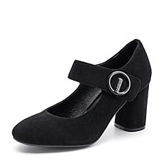 Belle/百丽玛丽珍鞋秋季专柜同款黑色羊绒皮女单鞋R3B1DCQ7