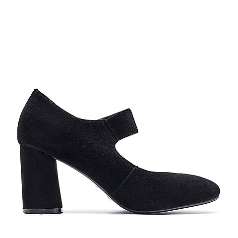 BELLE/百丽玛丽珍鞋秋季专柜同款黑色羊绒皮女单鞋R3B1DCQ7