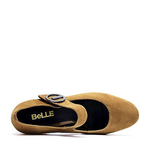 BELLE/百丽玛丽珍鞋秋季专柜同款焦糖棕羊绒皮女单鞋R3B1DCQ7