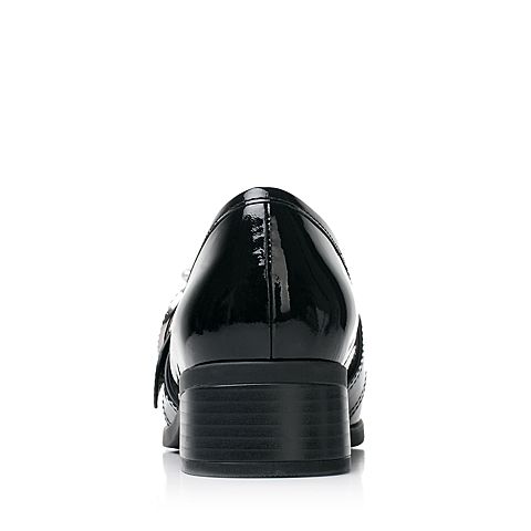 BELLE/百丽秋季专柜同款黑色时尚英伦漆皮牛皮女乐福鞋BOY2DCM7