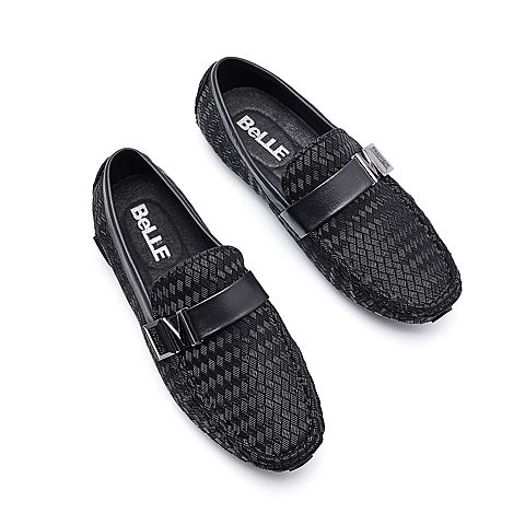 BELLE/百丽秋季专柜同款黑色羊皮男休闲鞋5LQ01CM7