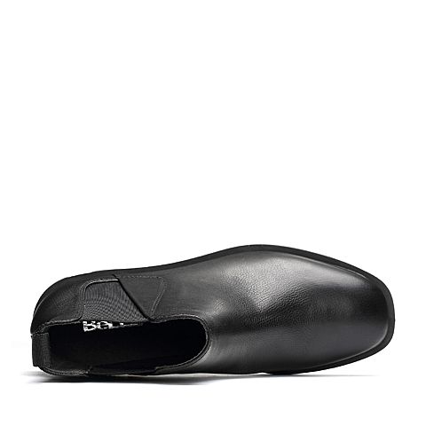 BELLE/百丽冬季专柜同款黑色牛皮女短靴BQV58DD7