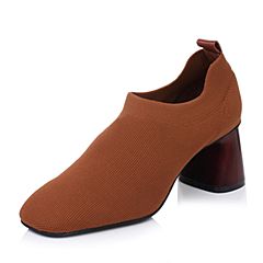 Belle/百丽秋棕色时尚套袜鞋纺织品/牛皮女单鞋70206CM7