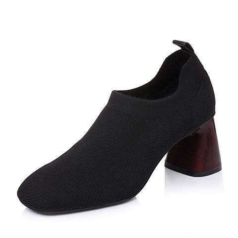 BELLE/百丽秋黑色时尚套袜鞋纺织品/牛皮女单鞋70206CM7