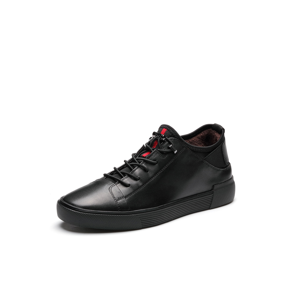 BELLE/百丽冬季专柜同款黑色油皮牛皮男皮靴(绒里）B9946DD7