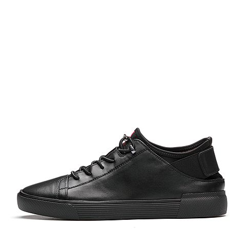 BELLE/百丽冬季专柜同款黑色油皮牛皮男皮靴(绒里）B9946DD7