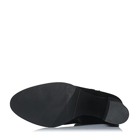 BELLE/百丽冬季专柜同款黑色羊绒皮女长靴(绒里)R7K3DDC7