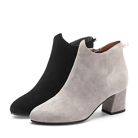 BELLE/百丽冬季专柜同款羊绒皮女短靴(薄绒里)3EKC1DD7