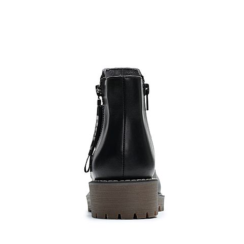 BELLE/百丽冬季专柜同款黑色油皮牛皮女短靴BZT43DD7