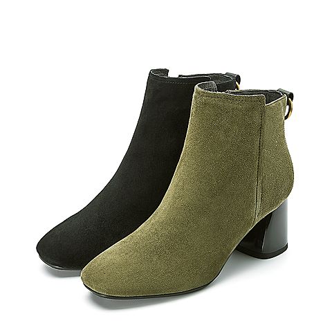 BELLE/百丽冬季专柜同款黑色羊绒皮革女皮靴(绒里)BVO40DD7