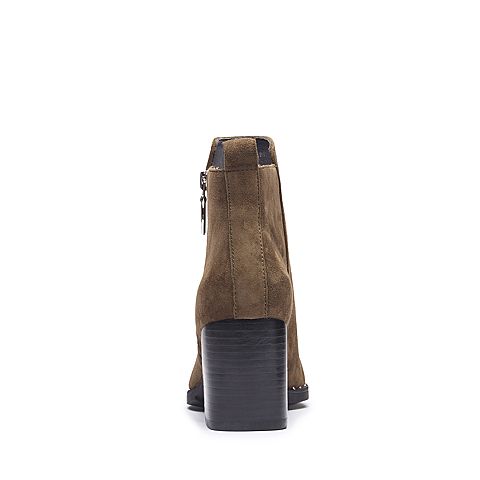 BELLE/百丽冬季专柜同款墨绿珠光荔纹羊皮革女皮靴BWH43DD7