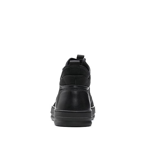 BELLE/百丽冬季专柜同款黑色纺织品/牛皮革男休闲靴(绒里)5ND01DD7