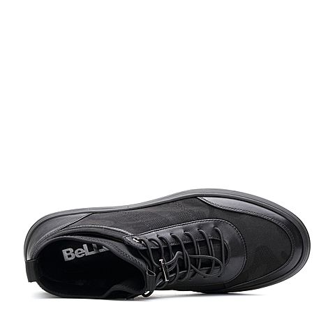BELLE/百丽冬季专柜同款黑色纺织品/牛皮革男休闲靴(绒里)5ND01DD7