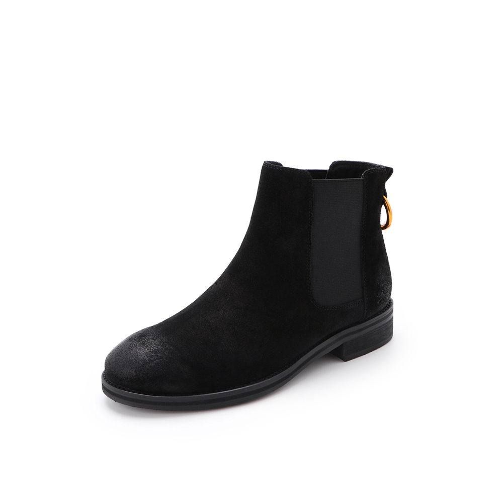 BELLE/百丽冬季专柜同款二层牛皮革/橡筋女短靴（薄绒里）S2M1DDD7