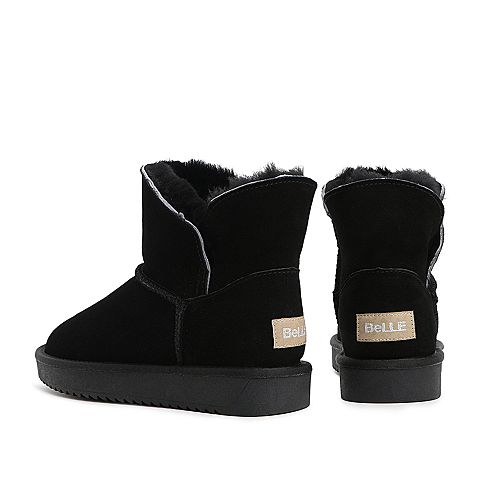 BELLE/百丽冬季专柜同款黑色牛剖层皮革女皮靴R6Q1DDD7