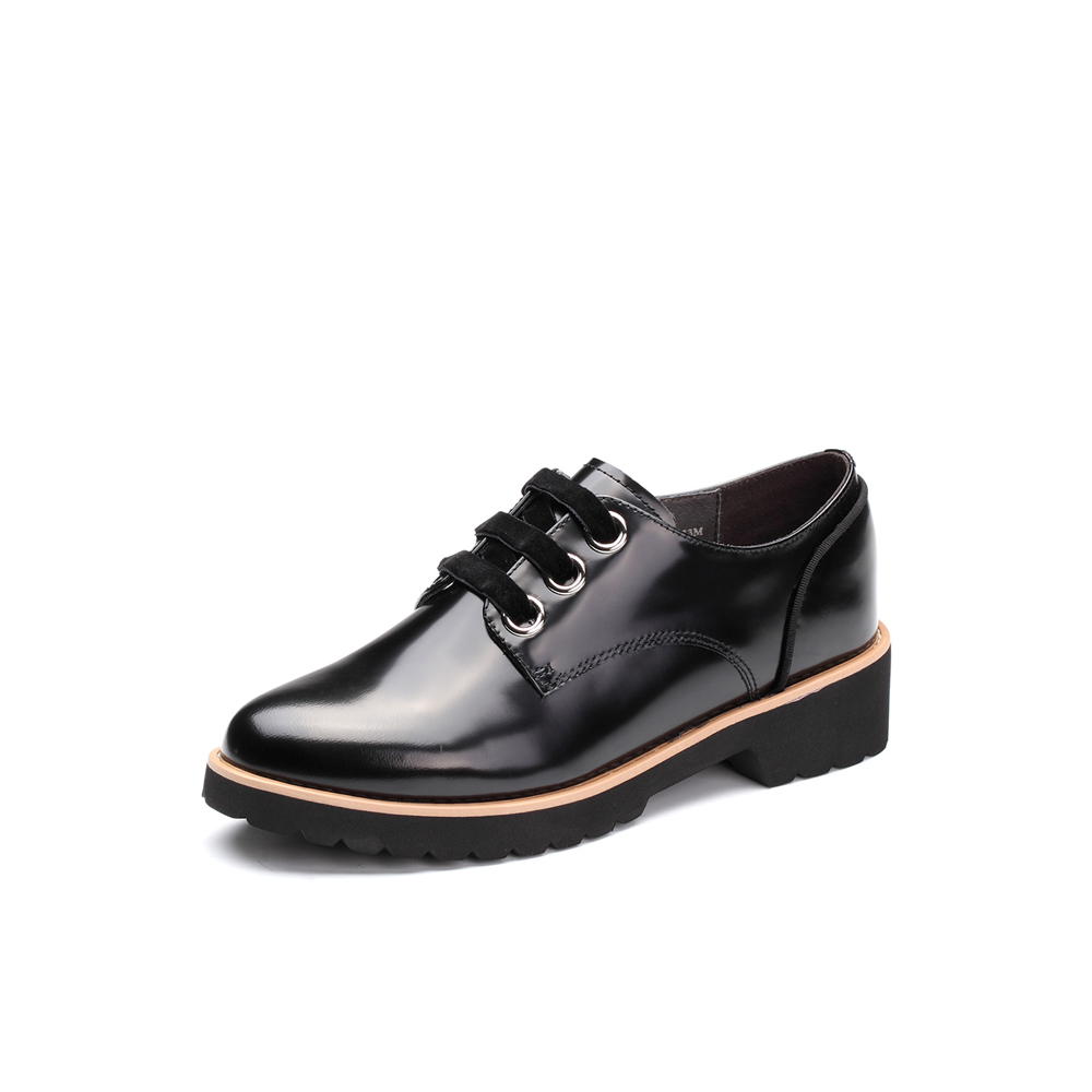 BELLE/百丽专柜同款黑色时尚英伦风光牛皮女皮鞋牛津鞋BTHB4AM8