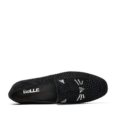 BELLE/百丽专柜同款黑色羊绒皮乐福鞋女单鞋BLNF8AM8