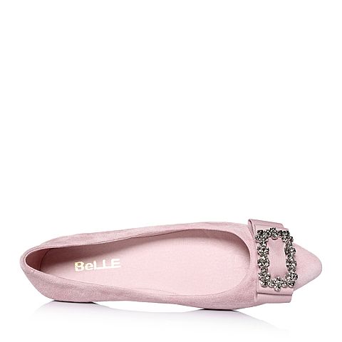 BELLE/百丽专柜同款粉色羊绒皮浅口尖头底跟女单鞋S1T1DAQ8