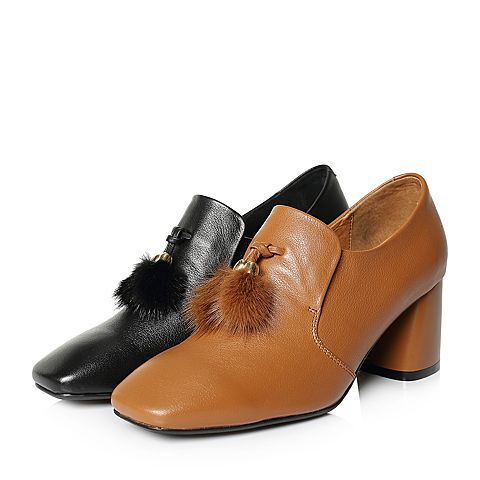 BELLE/百丽专柜同款棕色时尚英伦风牛皮女皮鞋S1S1DAM8