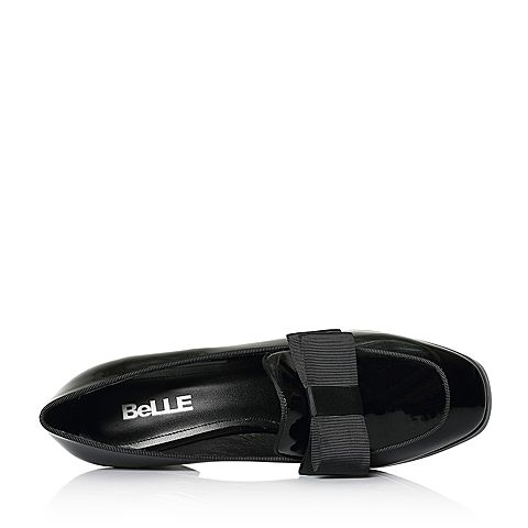 BELLE/百丽专柜同款黑色复古蝴蝶结牛皮女皮鞋S1X1DAM8