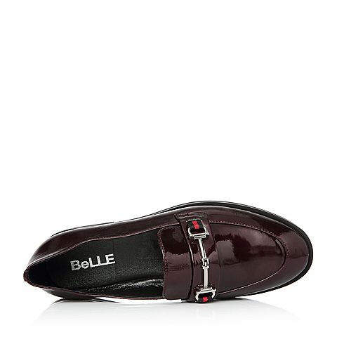 BELLE/百丽专柜同款酒红皱牛漆皮革女皮鞋乐福鞋S2F2DAM8