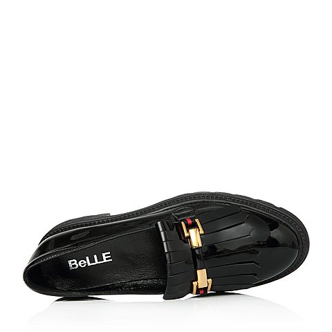 BELLE/百丽专柜同款黑色乐福鞋牛皮漆皮女皮鞋S2E1DAM8