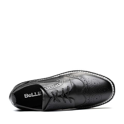 BELLE/百丽专柜同款黑色雕花布洛克鞋牛皮厚底女单鞋BAZ20AM8