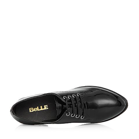 BELLE/百丽专柜同款黑色时尚英伦风漆牛皮满帮女单鞋BAX20AM8