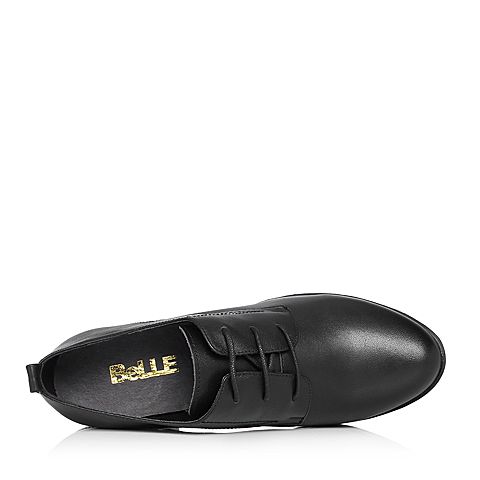 BELLE/百丽专柜同款黑时尚英伦风油皮牛皮粗跟女单鞋BAP20AM8