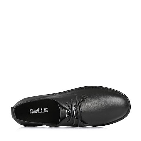 BELLE/百丽专柜同款黑色运动风摔纹牛皮满帮女单鞋S2S1DAM8