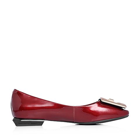 BELLE/百丽专柜同款酒红漆皮牛皮浅口低跟女单鞋S2R1DAQ8