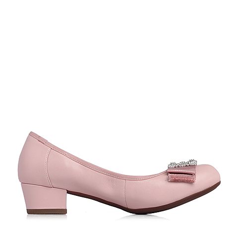 BELLE/百丽专柜同款粉色绵羊皮浅口粗跟女单鞋3B6Z5AQ8