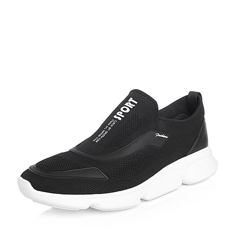 BELLE/百丽年春季新品专柜同款黑色纺织品/牛皮革男休闲鞋5RE02AM8