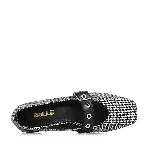 BELLE/百丽专柜同款黑色纺织品/牛皮革女单鞋BREA6AQ8