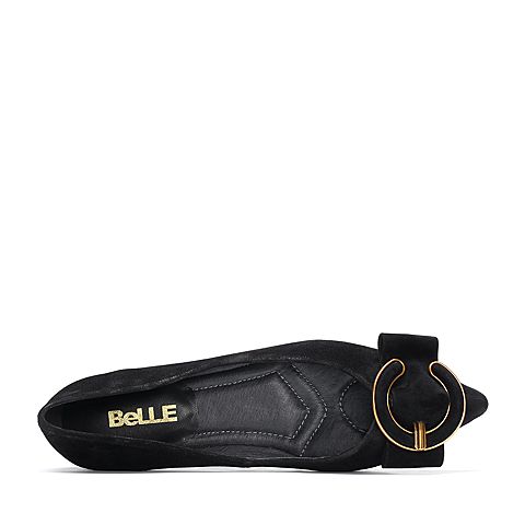 BELLE/百丽专柜同款黑色羊绒皮浅口尖头女皮鞋S3S2DAQ8