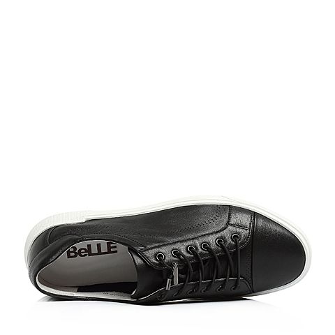 BELLE/百丽夏新品专柜同款黑色摔纹小牛皮男休闲鞋B9919BM8