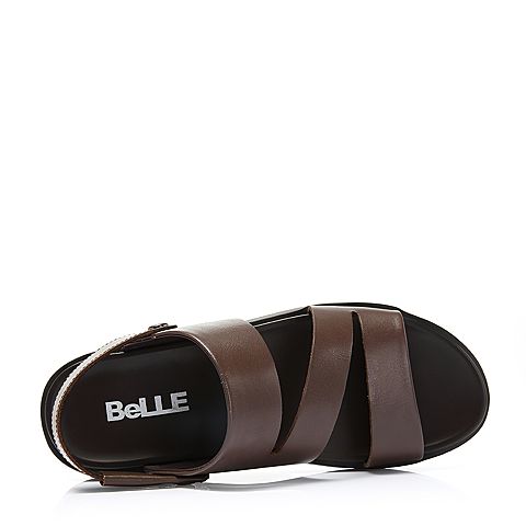 BELLE/百丽新商场同款啡色牛皮革男皮凉鞋(带扣)B3802BL8