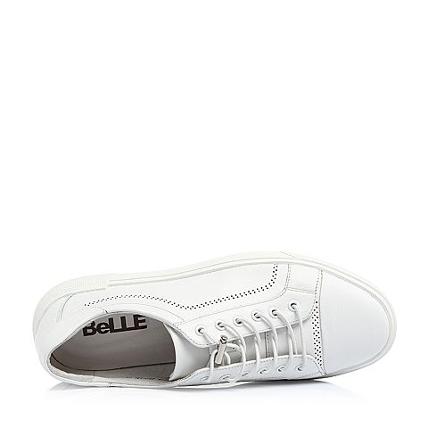 BELLE/百丽夏新品专柜同款白色摔牛皮革男休闲鞋B9919BM8