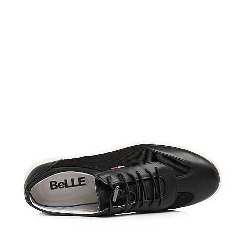BELLE/百丽专柜同款黑色牛皮革/纺织品男皮鞋WB9J1BM8