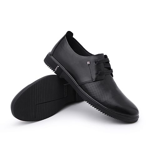 BELLE/百丽商场同款黑色牛皮男休闲鞋5RR01BM8