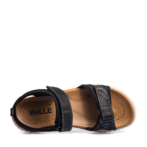 BELLE/百丽商场同款黑色牛皮革男皮凉鞋5RU01BL8