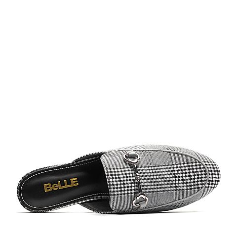 BELLE/百丽专柜同款格子布后空女凉鞋穆勒鞋BTU30BH8