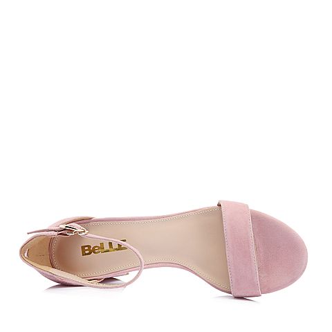 BELLE/百丽专柜同款粉色羊绒皮革女凉鞋BPFB6BL8