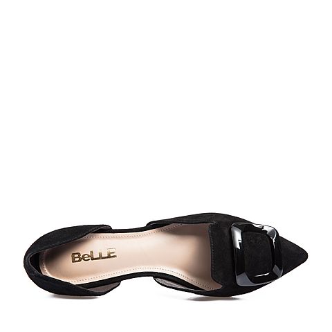 BELLE/百丽专柜同款黑色羊绒皮革女凉鞋BRPB1BK8