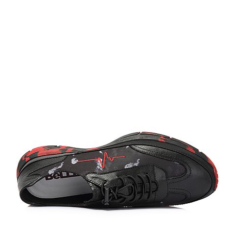 BELLE/百丽专柜迷彩织物/牛皮革松紧带男休闲鞋5SP01AM8