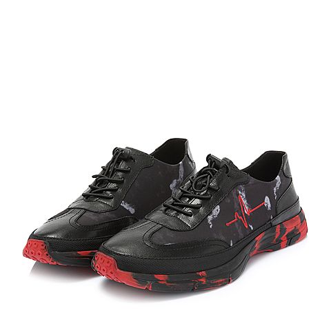 BELLE/百丽专柜迷彩织物/牛皮革松紧带男休闲鞋5SP01AM8