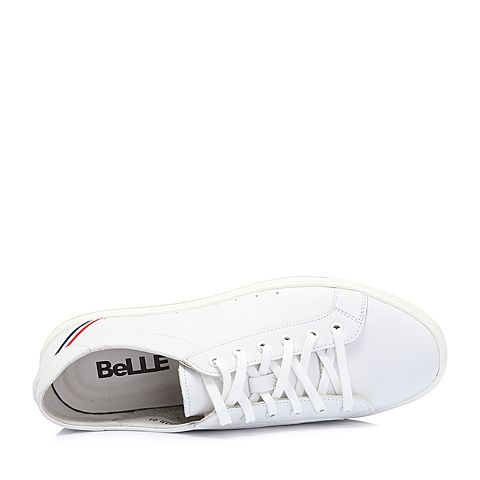 BELLE/百丽商场同款白色摔纹牛皮革男休闲小白鞋B2FA5AM8